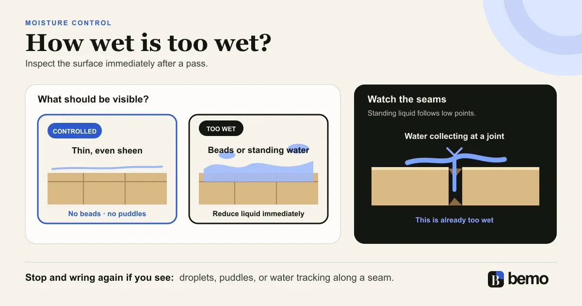 Damp versus excessively wet moisture levels when cleaning luxury vinyl plank flooring